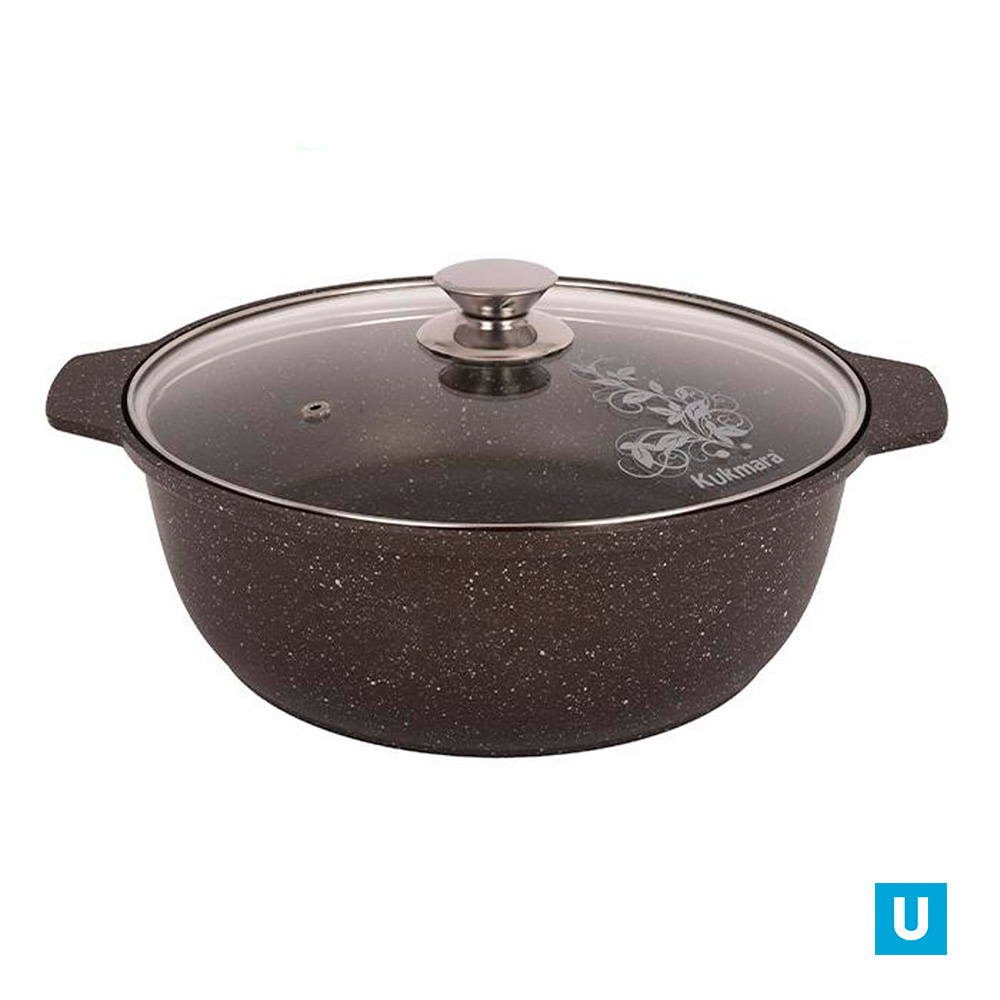 Кастрюля-жаровня 4л со стеклянной крышкой АП (кофейный мрамор)