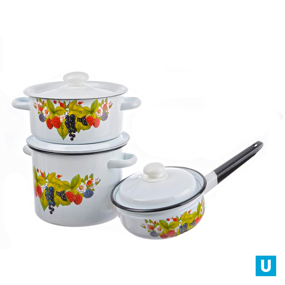 набор 26 белый Ягодный чай кастрюли цилиндр 2л 3,5 ковш с крышкой 1,5л