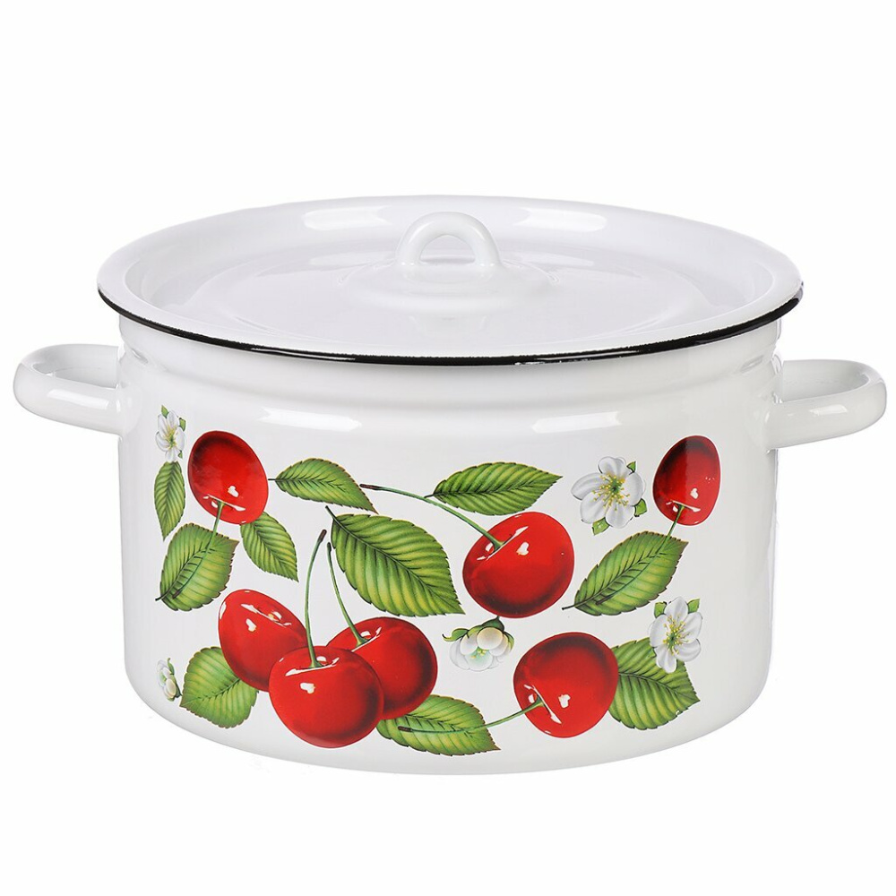 Кастрюля цил. 7л, белосн., Вишня ягоды, 1с18с