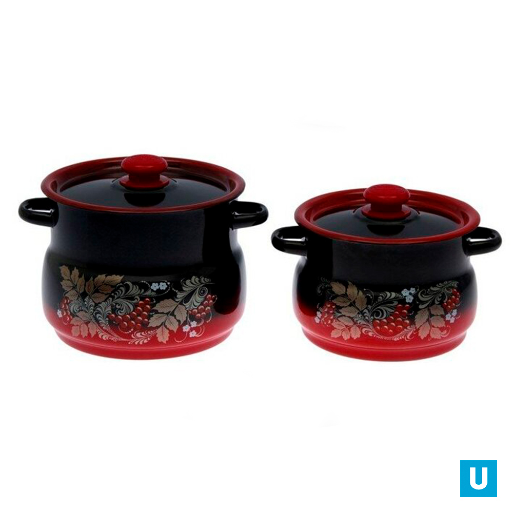 набор 10 красно-чёрный Рябинка кастрюли сфер 4л 5,5л