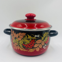 Кастрюля сферическая 4 л с ободком, красно-чёрная, Рябинушка