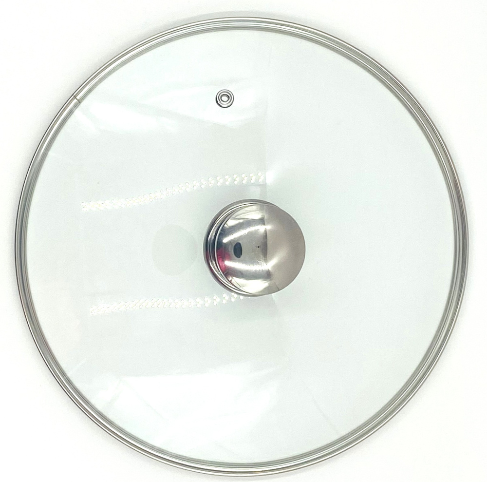 Крышка стеклянная GrettHome с металлическим ободом с пароотводом д22