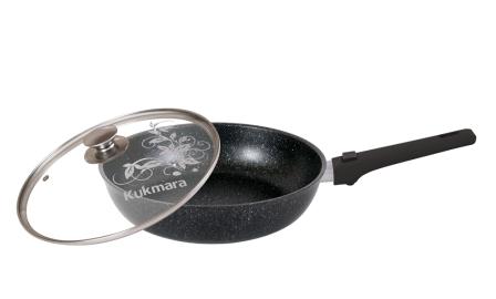 Сковорода 240/60мм со съемной ручкой, стекл. крышкой, АП (темный мрамор)