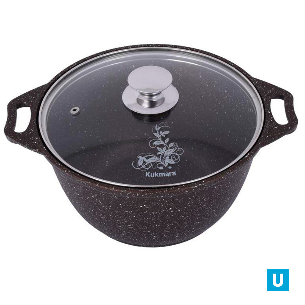 Кастрюля 6л со стекл. крышкой, АП (кофейный мрамор)