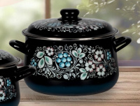 Кастрюля конич. 5,5л, черн. с лазурн. подп. Вологодский сувенир 1с47я