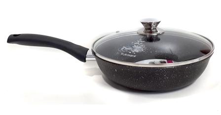 Сковорода 280/65мм с ручкой, со стекл. крышкой, АП (темный мрамор)