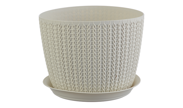 Кашпо ВЯЗАНИЕ D155мм 1,9л с поддоном белый ротанг