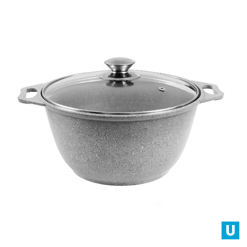 Кастрюля 4л со стеклянной крышкой, АП (светлый мрамор)