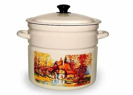 Кастр.цил.борт.10л. (слоновая) с декором, арт. 41804-222/6