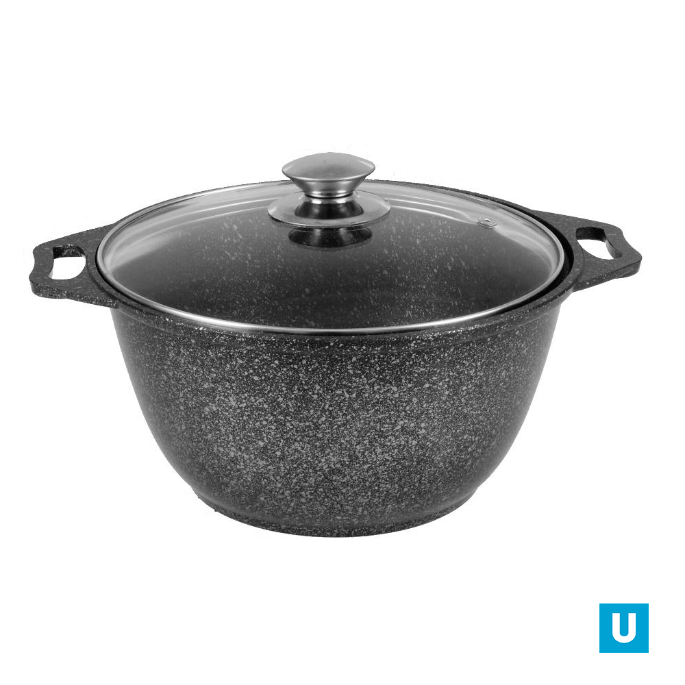 Кастрюля 2л со стеклянной крышкой, АП (темный мрамор)