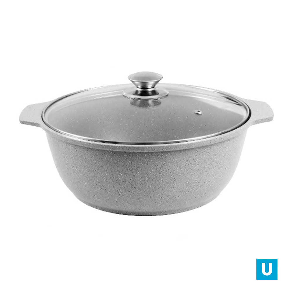 Кастрюля-жаровня 5л со стеклянной крышкой, АП (светлый мрамор)