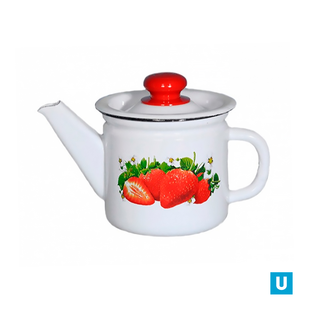  Чайник заварной 1 л декор белый с пластмассовой кнопкой
