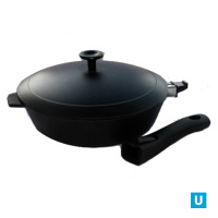 Сковорода литая чугунная 240х60 со съемной бакелитовой ручкой с алюминиевой крышкой