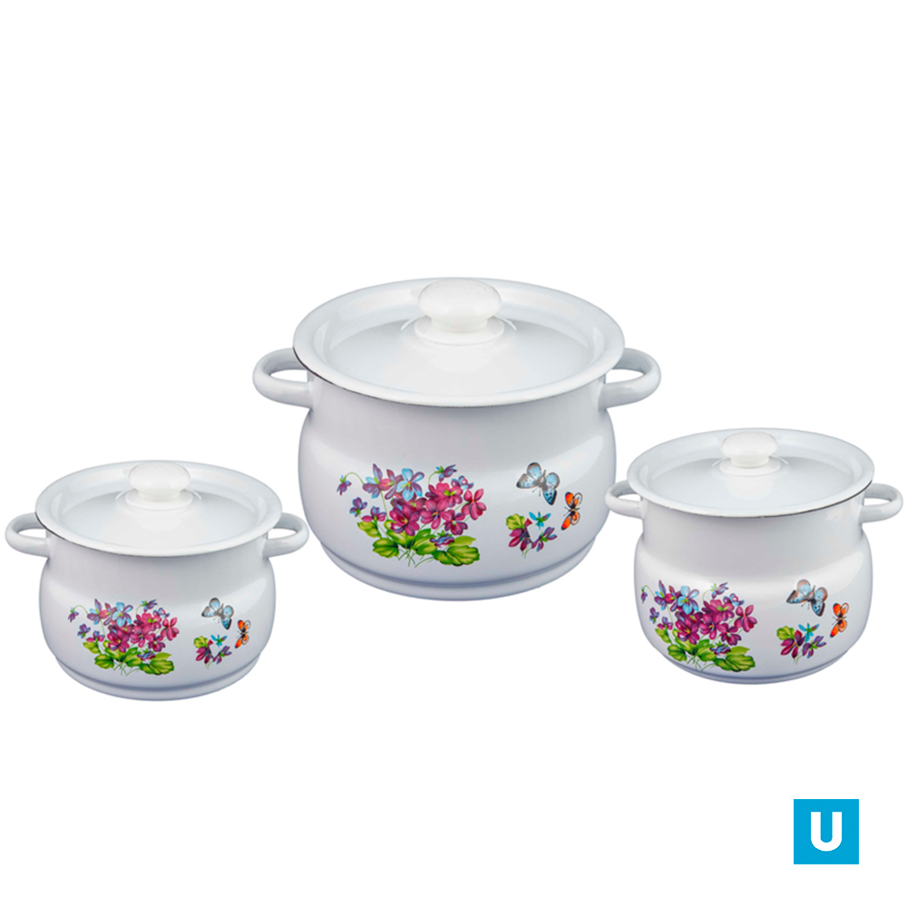 набор 11 белый Фиалка кастрюли сфер 4л 5,5л 8л