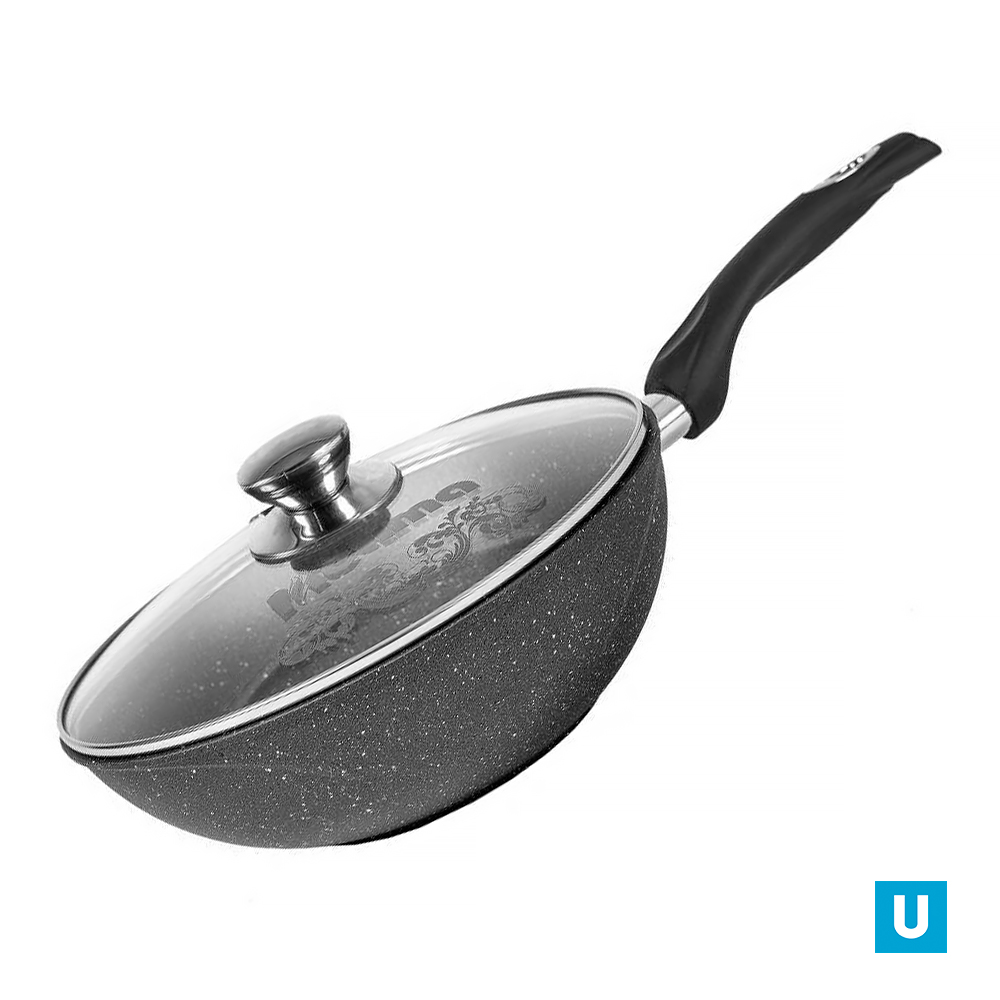 Сковорода ВОК 28см АП Гранит  c несьемной ручкой стекл кр.  арт,С78701