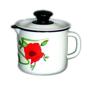 Кружка с носиком с крышкой 1л (белая) с декором  