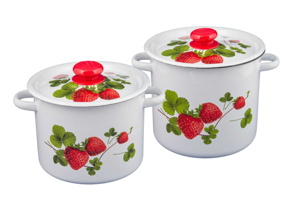 набор 20 белый с деколью на кр. Летняя ягода кастрюли цилиндр 3,5л 5,5л