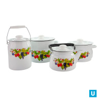 набор 12 белый Ягодный  чай   кастрюли сфер.: 5,5л и 4л; бидон 3л; чайник 2,3л