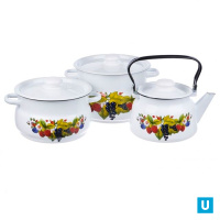 набор 14 белый Ягодный чай  кастрюли сфер.: 4л; 5,5л и чайник 2,3л