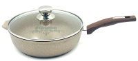 Сотейник 28 см с несъемной ручкой и cтеклянной крышкой АП Гранит brown, арт.С283806