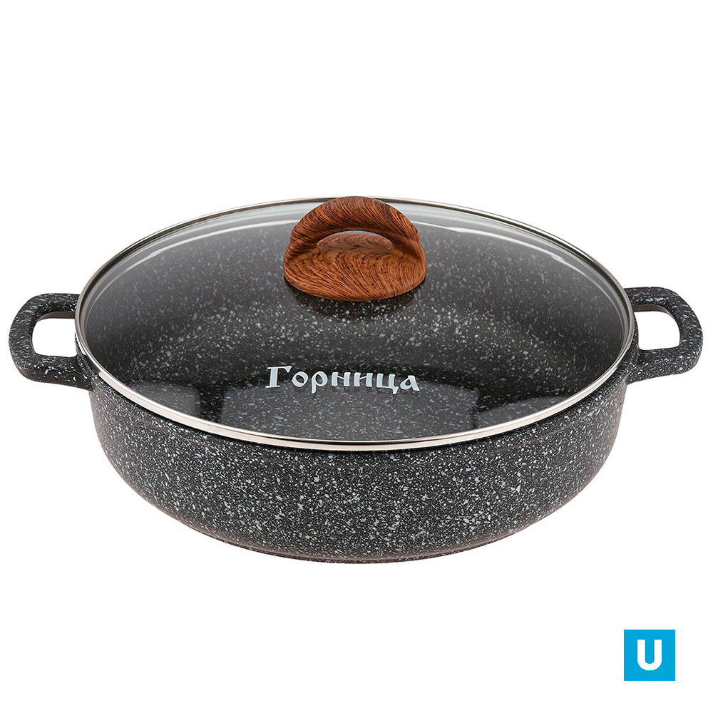 Жаровня 3,5л. 280/70мм Гармония МРАМОР лит/руч. с кр. (п/у), ж2832мр