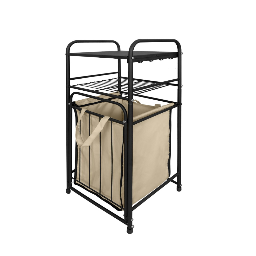 Стеллаж с корзиной для белья 2-х ярусный арт.СК12 цв.чёрный 380х350*930
