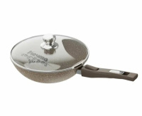 Сковорода ВОК 28см Гранит brown со съемной ручкой и стеклянной крышкой арт. с078806