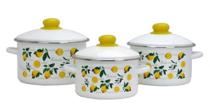 Набор "Лимоны" белый-2-3207/4 (кастрюли цил.  2л,3л,4л)