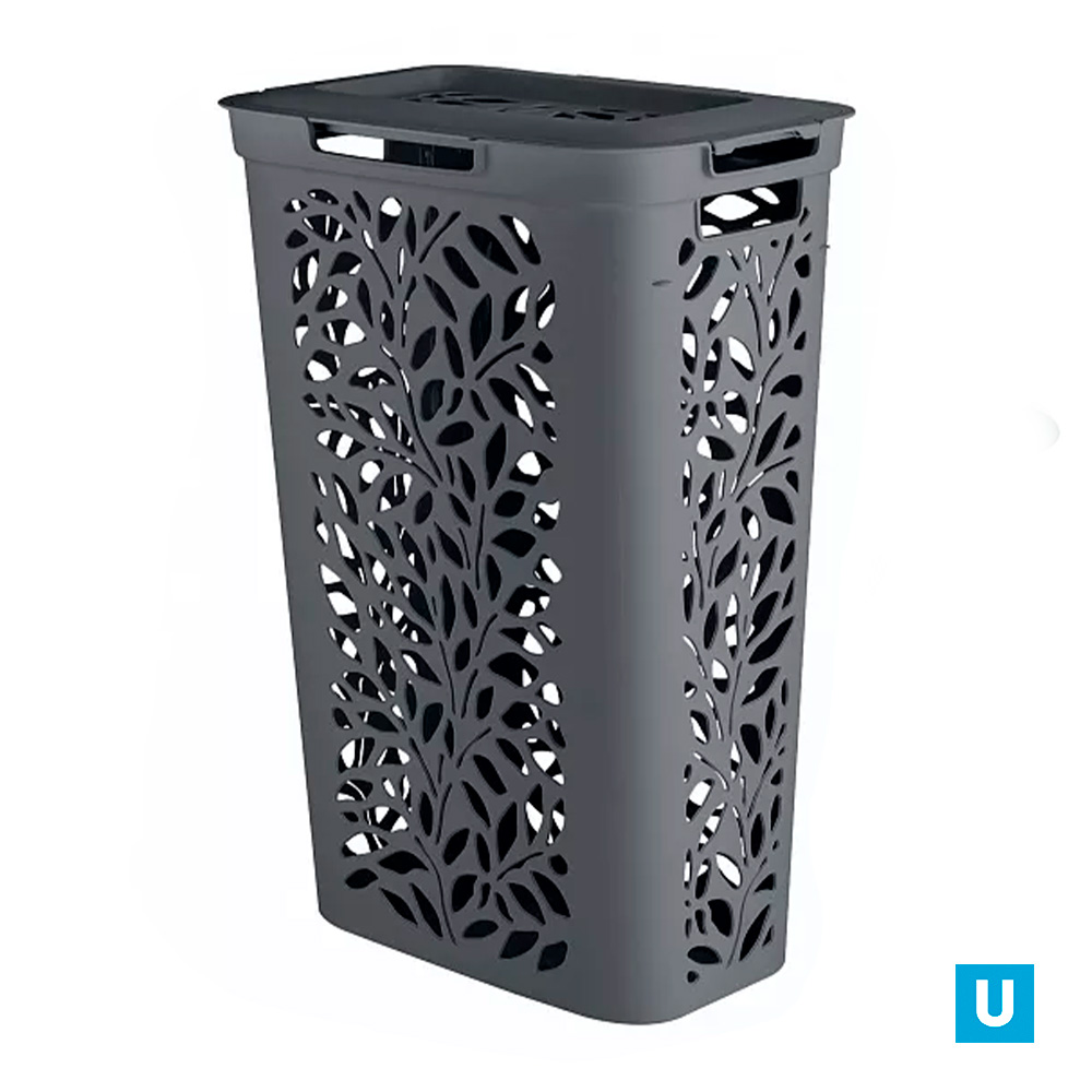 Корзина для белья 40л "LEAVES" 440х275х635мм (серый)