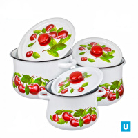 набор 19 белый с деколью на крышке Вишнёвый сад   кастрюли груш.: 8; 5,5л и 4л (снято с пр-ва)