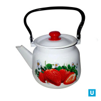 Чайник 2,3 л декор Клубника садовая, белый с пласт. кнопкой