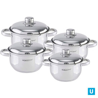 Набор кастрюль 8 пр. (Гретта) (1,8л+2,5л.+3,4+4,5л) с метал. крышкой в упак