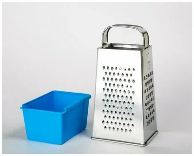 Терка универсальная  с мет/ручкой и пласт/контейнером (450 мл) бел жесть СЫРНОЕ НАПОЛНЕНИЕ 11х8,5х27