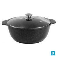 Кастрюля-жаровня 5л диаметром 28см со стеклянной крышкой, АП (темный мрамор)