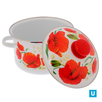 Кастрюля цилиндрическая 2 л с ободком, белая, Маки