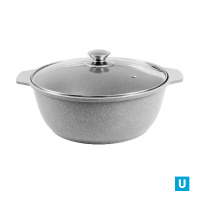 Кастрюля-жаровня 5л со стеклянной крышкой, АП (светлый мрамор)