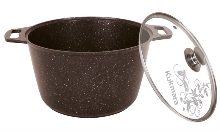 Кастрюля 8,5л со стекл. крышкой, АП( кофейный мрамор)