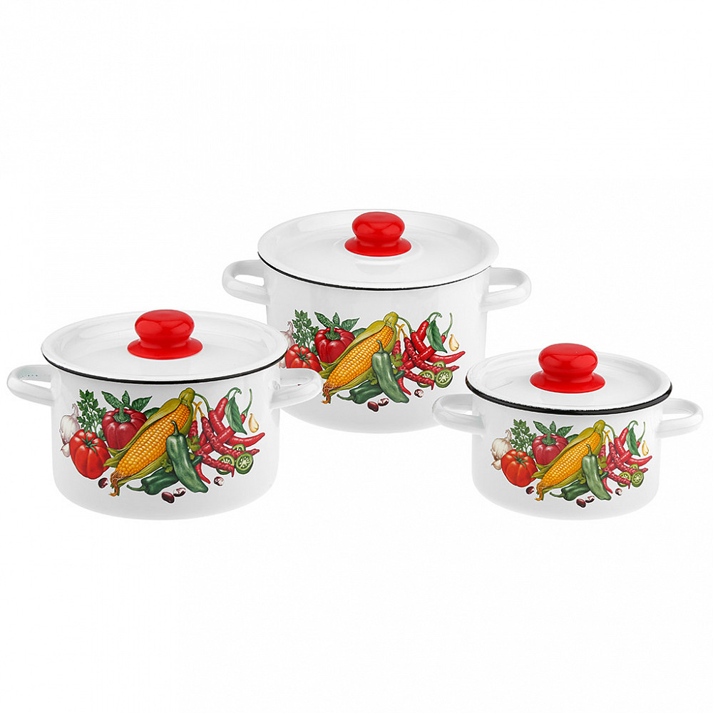 Набор из 3 предметов №144 "Кукуруза" белоснежный (кастрюля цилиндрическая:1,5л/2,9л/4,5л)