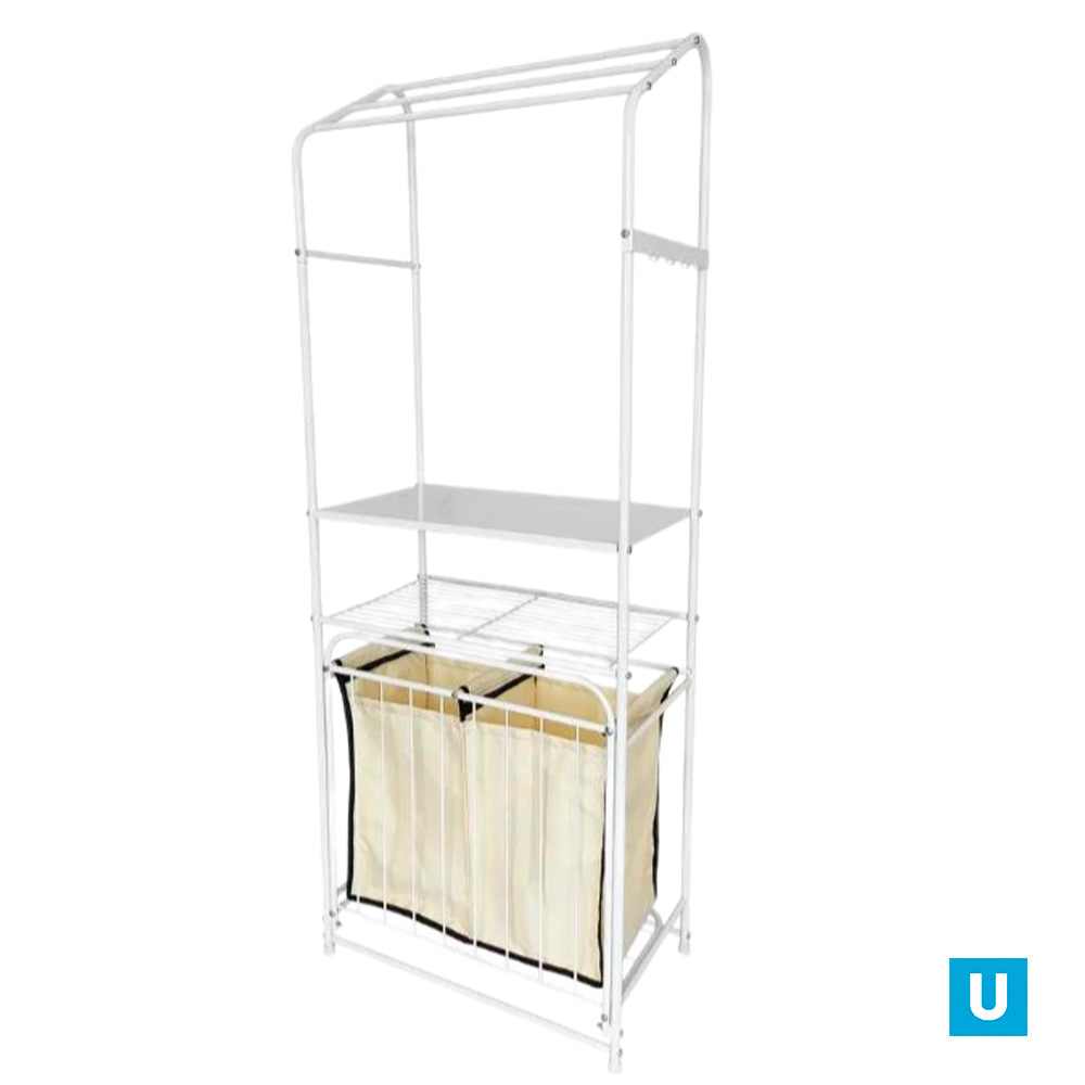 Стеллаж с двойной корзиной для белья 2-х ярусный и перекладинами арт.СКП11 цв.белый
