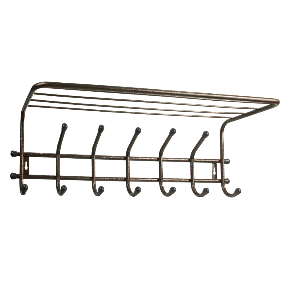 Вешалка настенная с полкой "Комфорт 7" 7 крючков цв. Медный антик (уп.2) 660*220*200