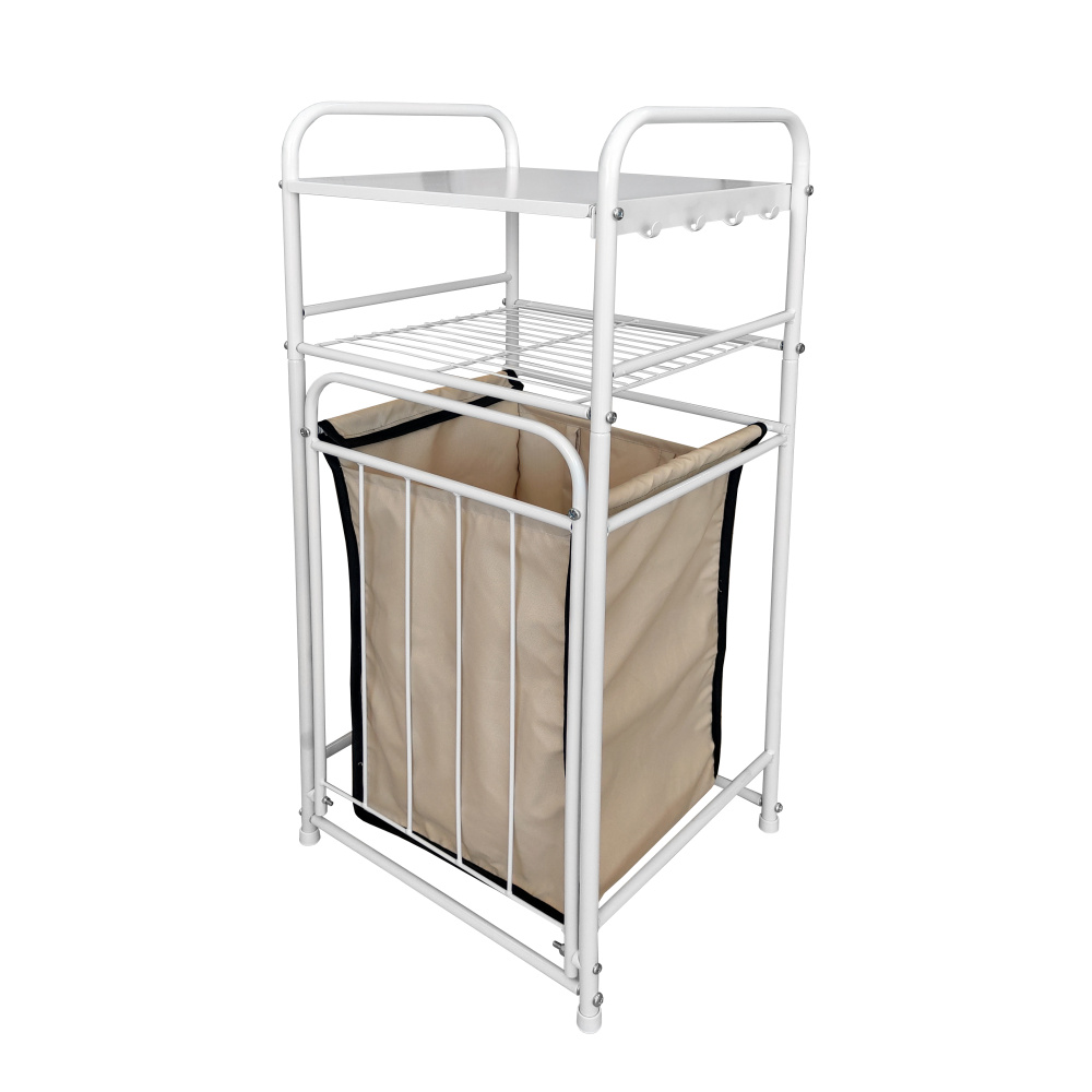 Стеллаж с корзиной для белья 2-х ярусный арт.СК11 цв.белый 380*350*930