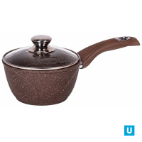 Ковш 1,2л АП Гранит коричневый с несъемной ручкой и стеклянной крышкой арт.81806