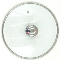 Крышка стеклянная GrettHome с металлическим ободом с пароотводом д28