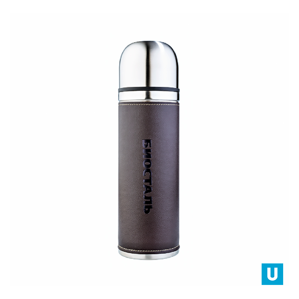 Термос  "БИОСТАЛЬ-ОХОТА" с узкой горл., кожан.вставкой, 1.0 л.