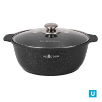 Кастрюля-жаровня 4л со стеклянной крышкой, АП (темный мрамор)  линия "Marble Induction"