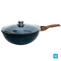 Вок 28см.,серии"Мегалит 14" Гранит  а/п, ст./кр, съем.руч.