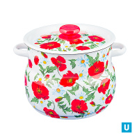  Кастрюля сферическая 5,5 л декор белая  крыш.деколь