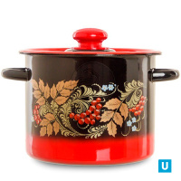  Кастрюля цилиндрическая 12 л декор красно-чёрная с пл. кнопкой