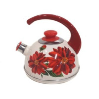 Чайник 3,5л. (конс. ручка) - слон. кость / лера (декор - нерж. сталь на красном)