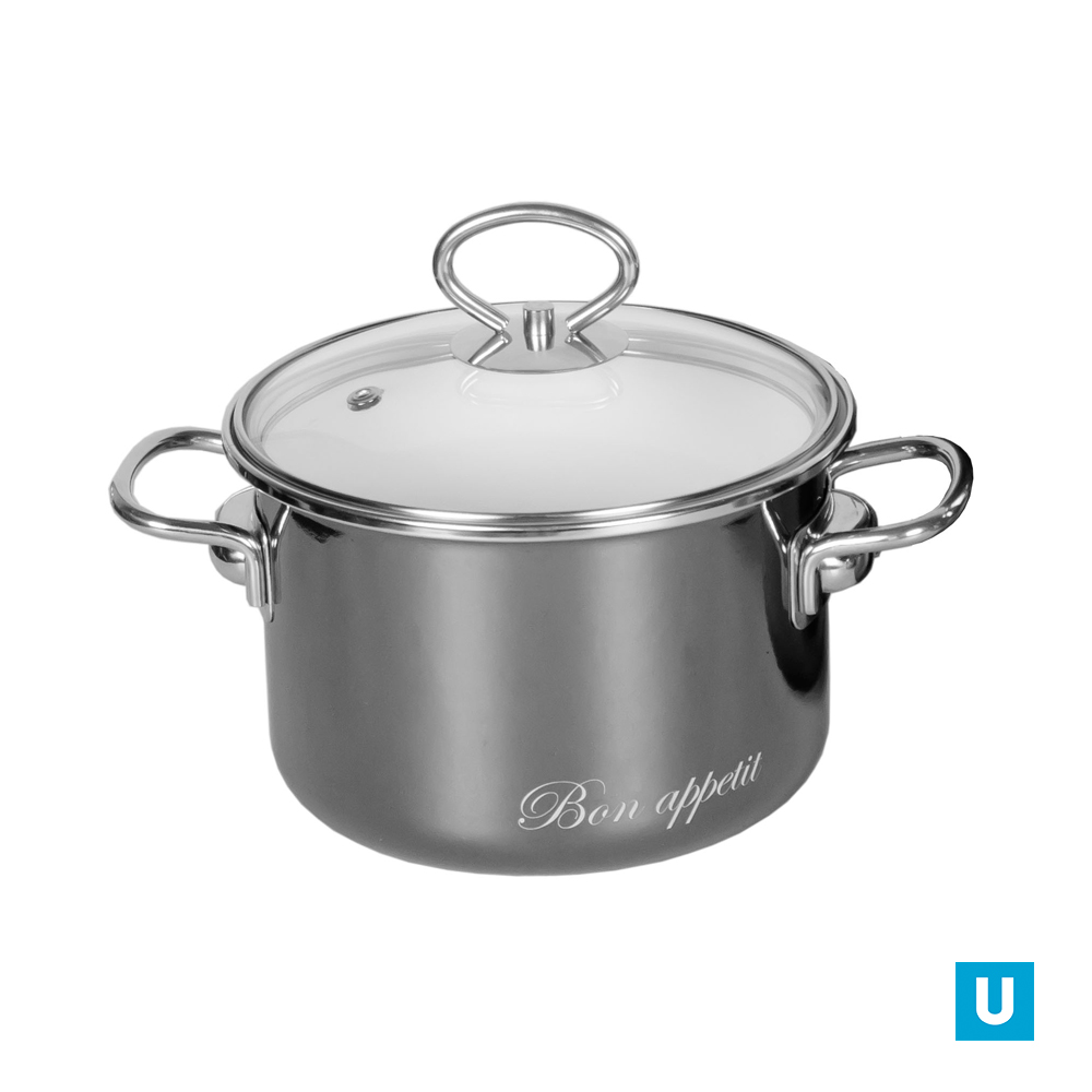 Кастрюля цил. 2л "Приятной трапезы/Bon appetit", белосн/мокр. асф., 8SB185S